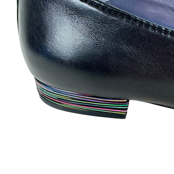 VAN ELi Black Colorful Striped Leather Cap Toe Slip On Block Low Heel Size 7.5 - Picture 4 of 9